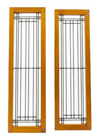 two matching early 20th century strongly geometric salvaged chicago leaded glass windows accentuated with white and cathedral roll borders