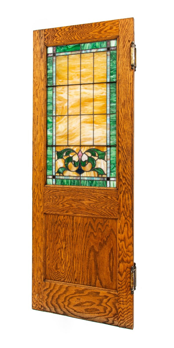 two of two original and largely intact early 20th century salvaged chicago south side chicago funeral parlor stained glass oak wood door