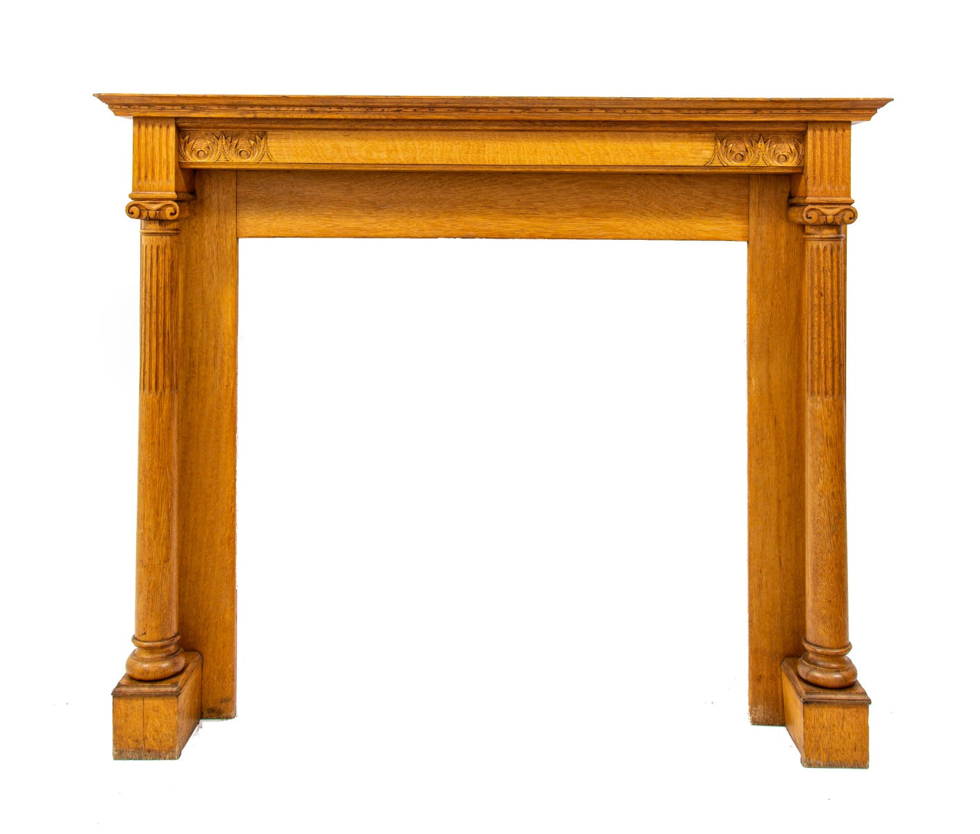 carefully refinished 19th century solid quartered oak wood salvaged chicago full fireplace mantel with original beveled edge mirror