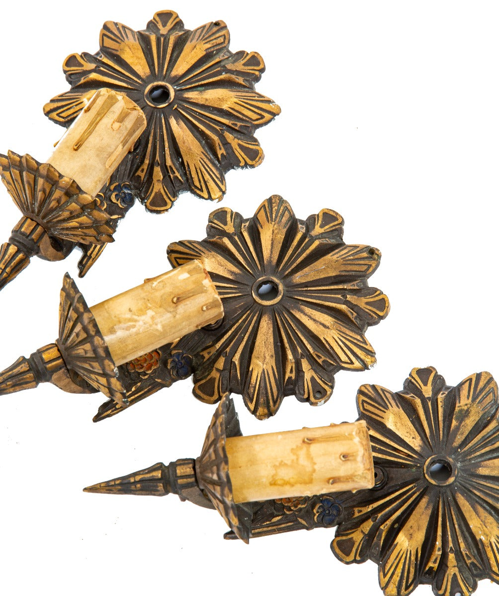 one of three matching hard to find moe-bridges art deco style interior residential cast bronze single light wall sconces with original finish