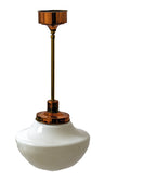 one of four matching early 20th salvaged chicago refinished schoolhouse pendant light fixtures with copper and brass fitters