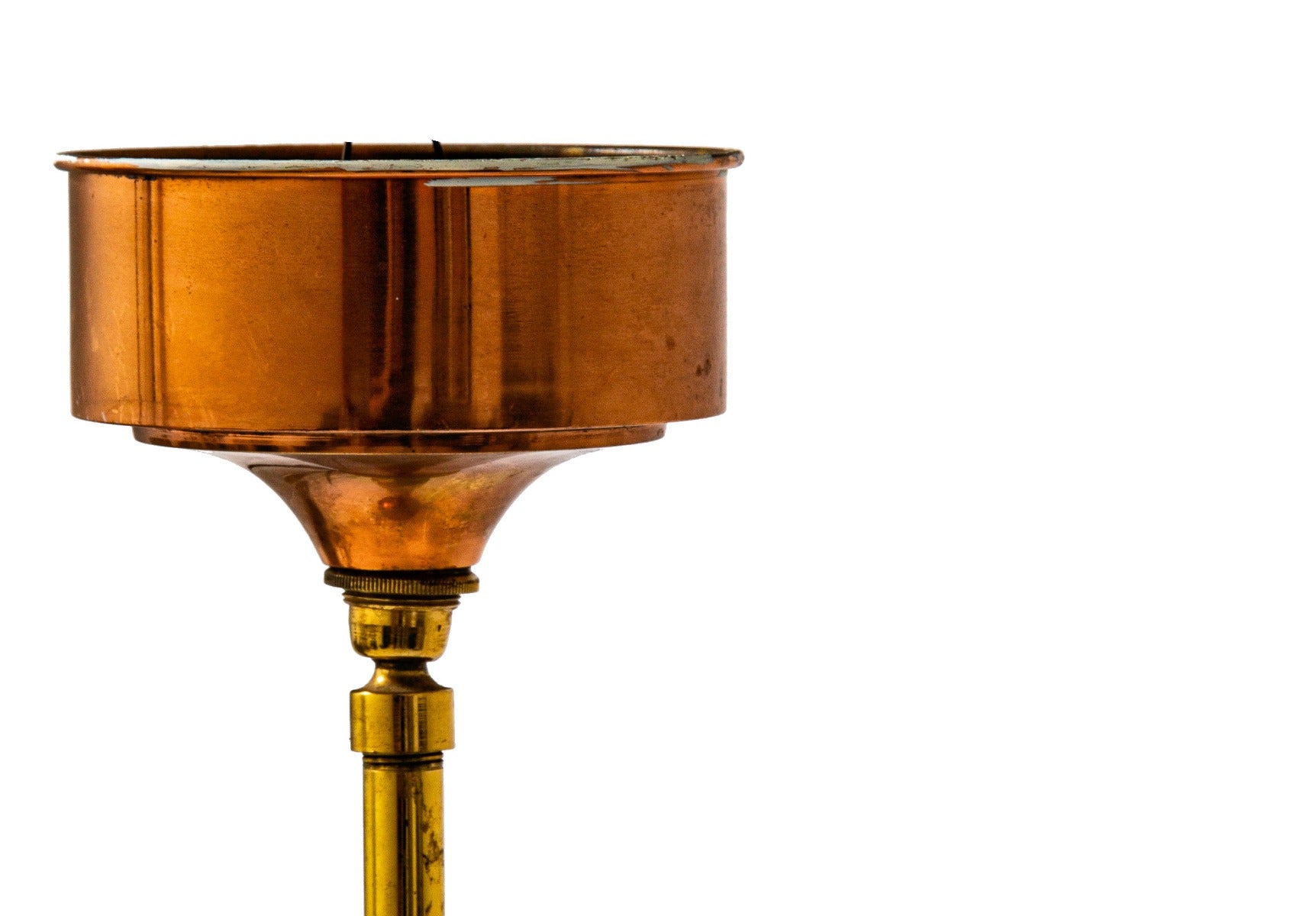 one of four matching early 20th salvaged chicago refinished schoolhouse pendant light fixtures with copper and brass fitters