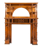 original late 1880s eastlake style salvaged chicago quartered oak wood full fireplace mantel with beveled edge arch top mirror