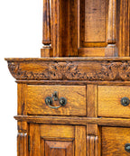 remarkable 1880s edbrooke and burnham-designed chicago varnished quartered oak wood residential built-in cabinet with intact mirror and beveled glass cabinet doors