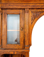remarkable 1880s edbrooke and burnham-designed chicago varnished quartered oak wood residential built-in cabinet with intact mirror and beveled glass cabinet doors
