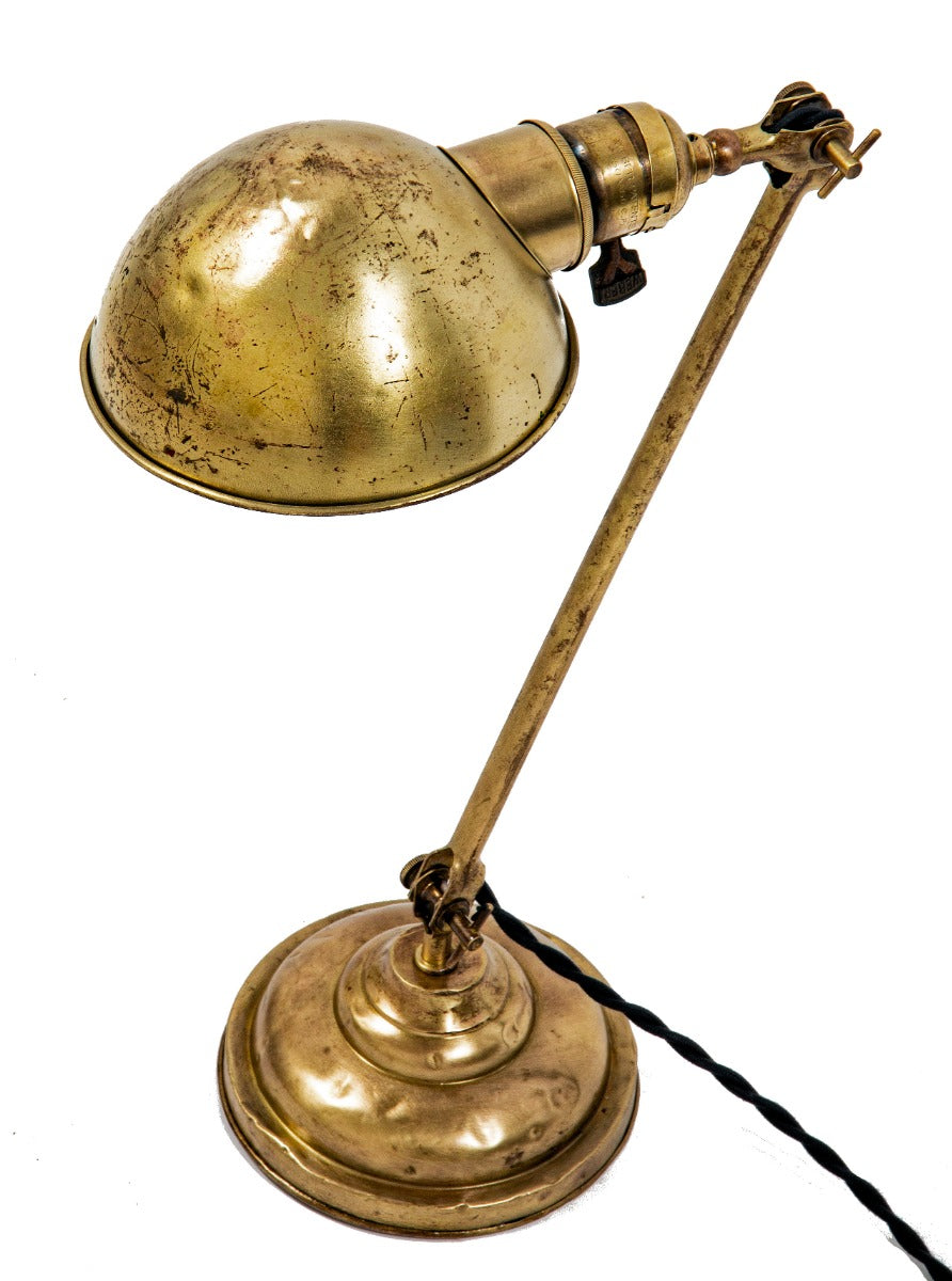 refinished and rewired early 20th century wrought and cast brass fairies double-joint articulating table lamp