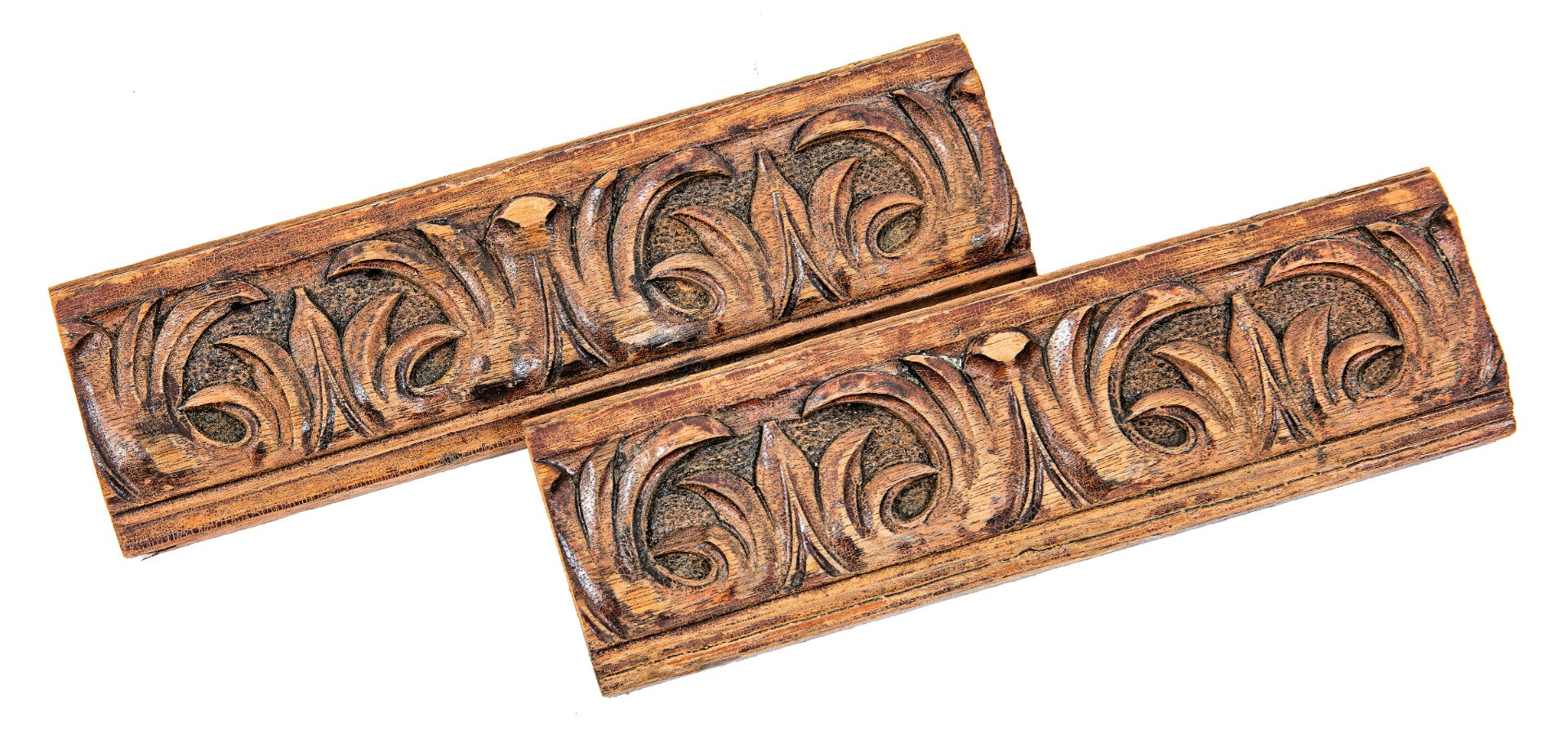 two matching original hand-carved mahogany wood trim sections salvaged from henry ives cobb's chicago athletic association building