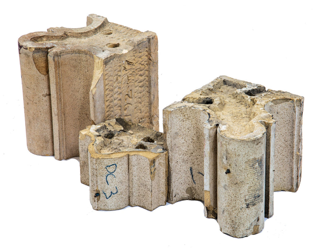 original 1899 three-piece speckled glaze terra cotta column assembly salvaged from louis h. sullivan's gage building