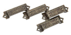 group of four matching original 1880s salvaged chicago ornamental cast iron drawer pulls handles with brushed metal finish