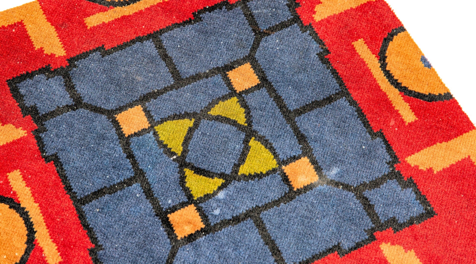 original clarence hatzfeld-designed richly colored mohair carpet sample original to the logan square masonic temple building