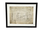 museum quality signed and dated framd and matted "whiteprint" depicting the longitudinal section of the mayan revival fisher theater