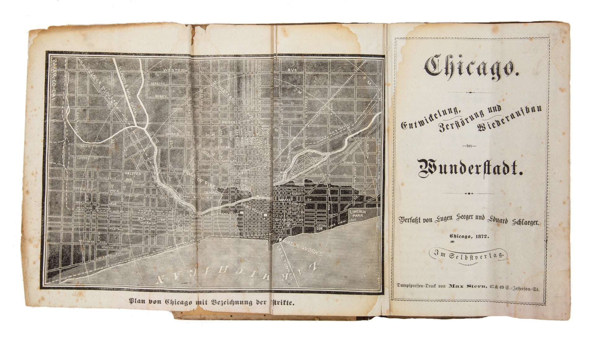 rare 1872 german great chicago fire book on development, destruction and reconstruction of the wonder city