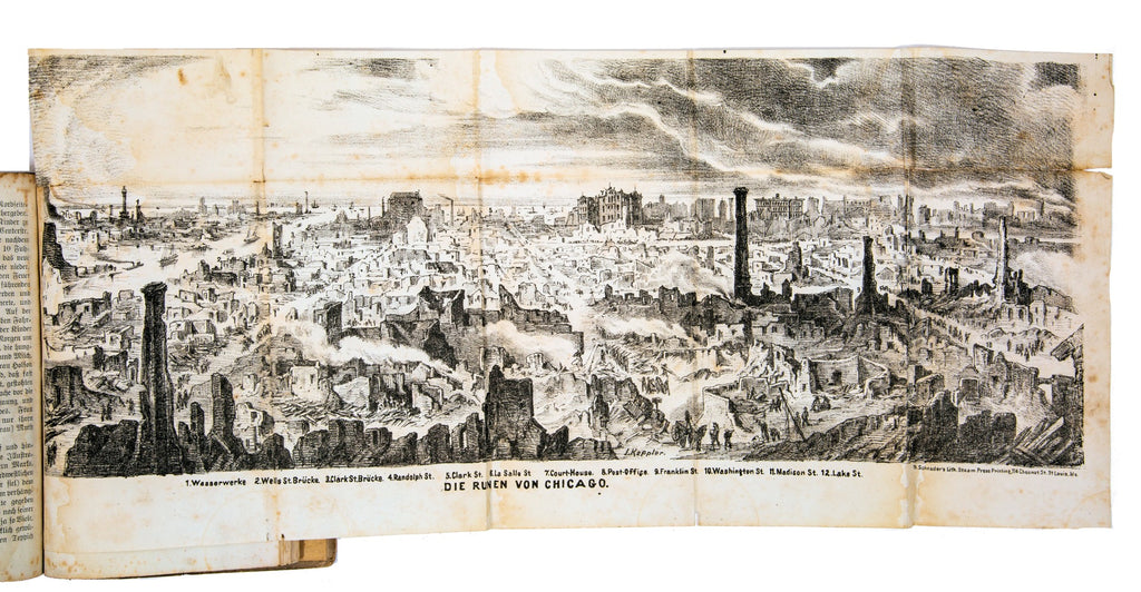 rare 1872 german great chicago fire book on development, destruction and reconstruction of the wonder city