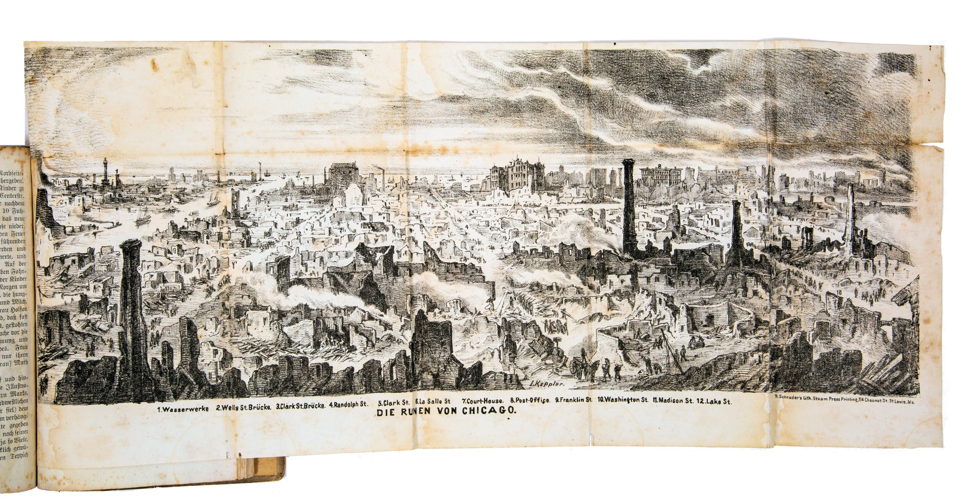 rare 1872 german great chicago fire book on development, destruction and reconstruction of the wonder city