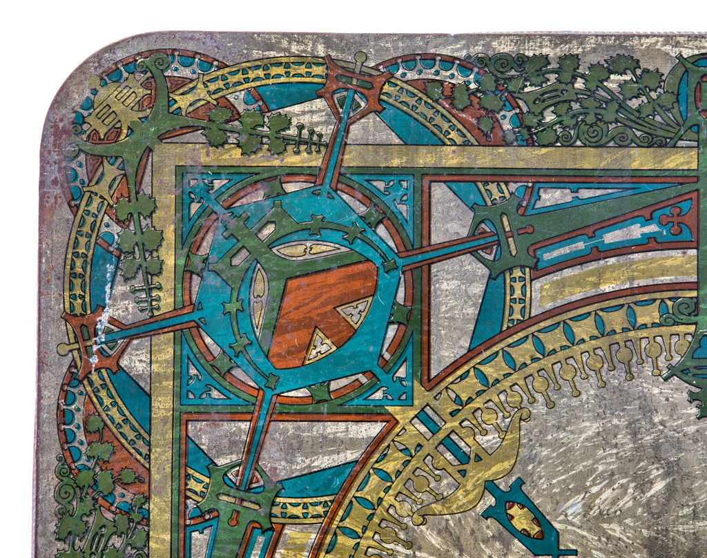 museum-quality 1920s original louis h. sullivan-designed polychromed lithographic tin stoveboard