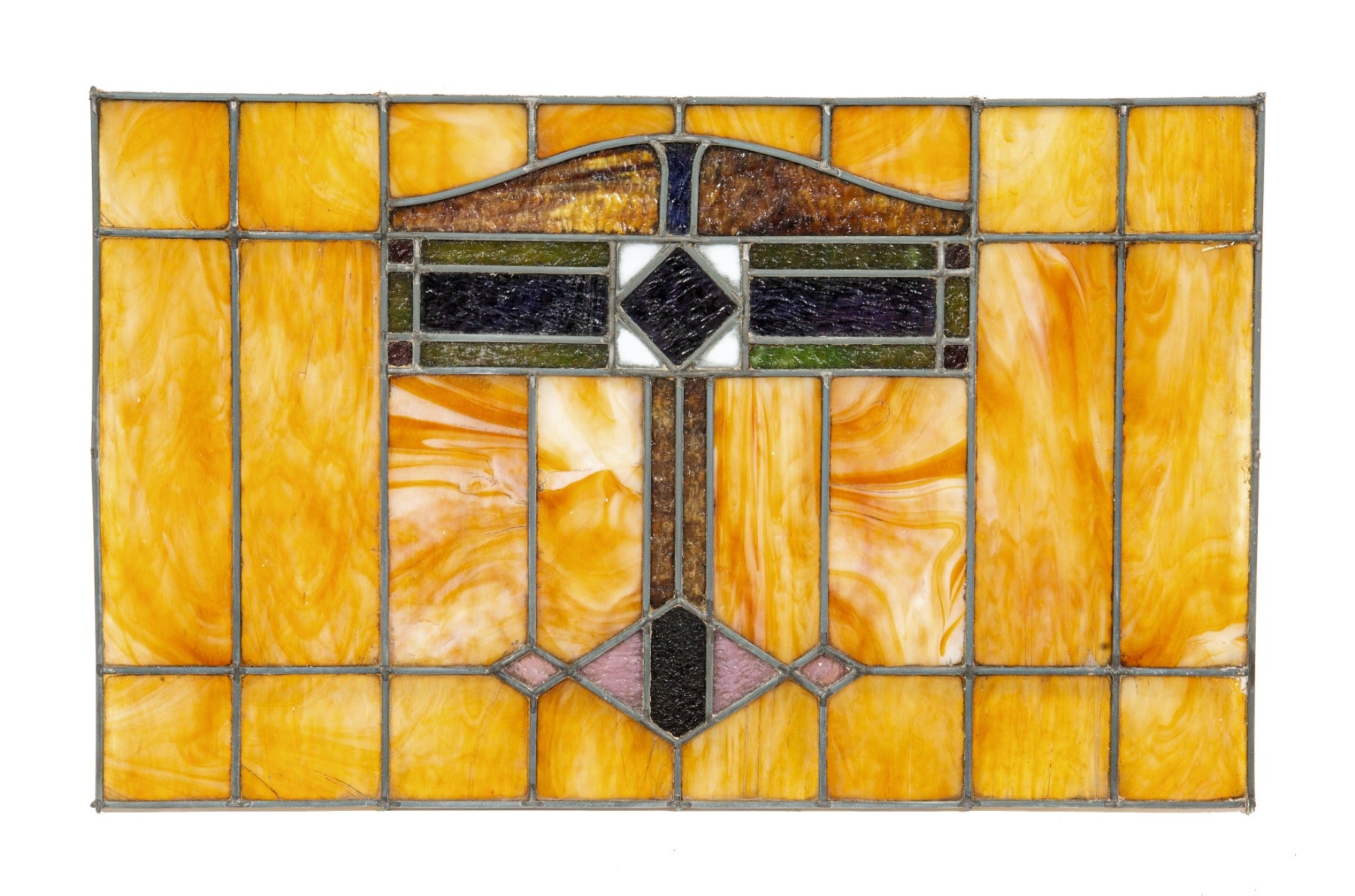 early 20th century salvaged chicago variegated stained glass craftsman style window likely fabricated by hugo eberhardt and company
