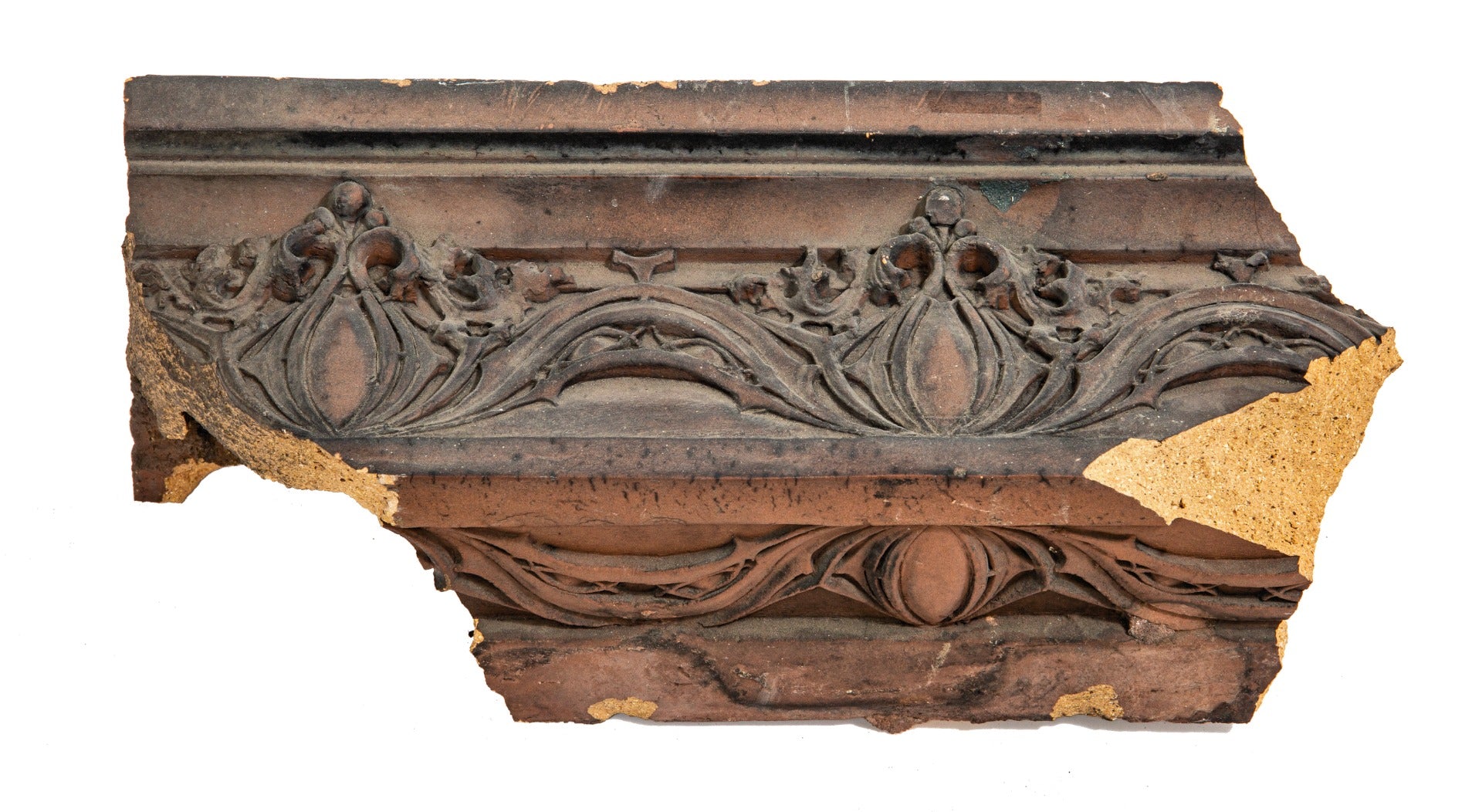 1906 louis h. sullivan-designed richly ornamented felsenthal store and flats double-sided terra cotta cornice fragment