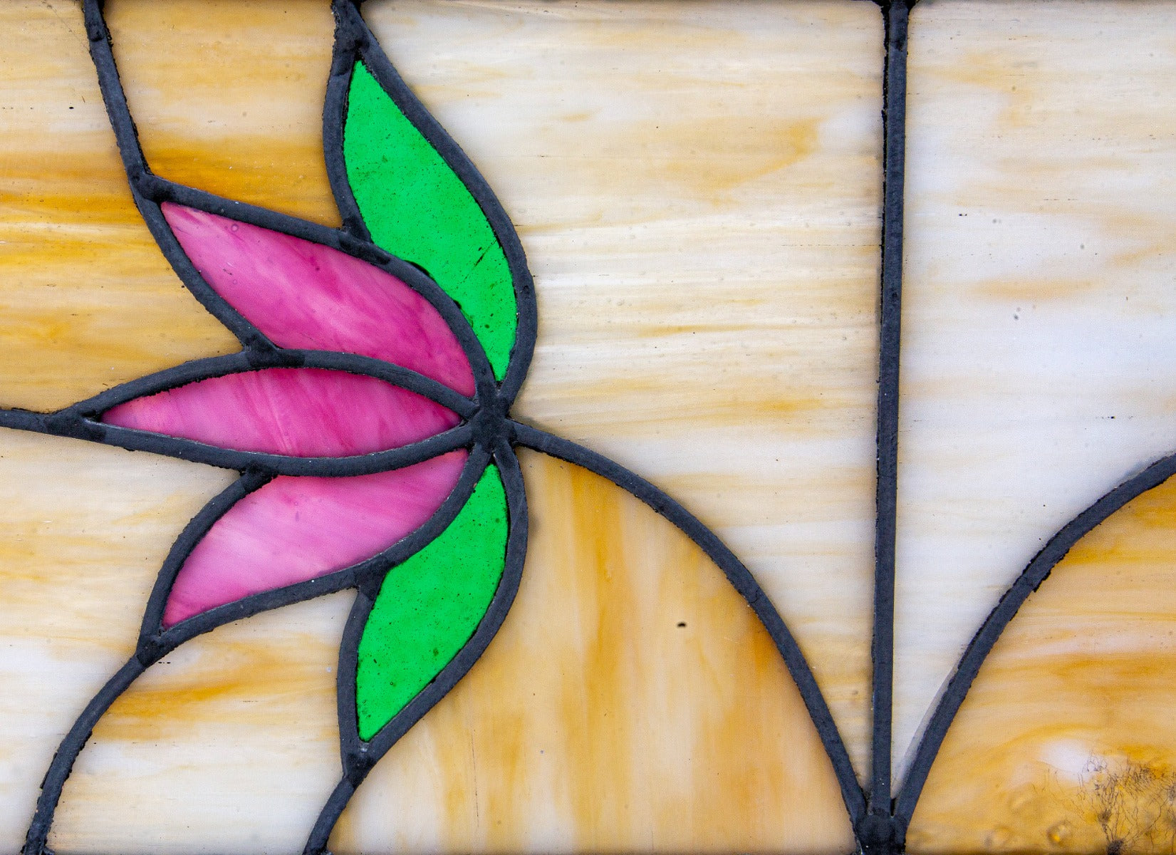 original and intact early 1920s richly colored salvaged chicago bungalow stained glass window with potted plant