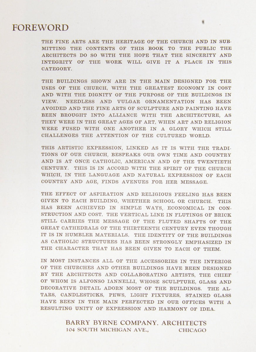 seldom found original and intact softbound promotional book or catalog illustrating the work of barry byrne  company, architects