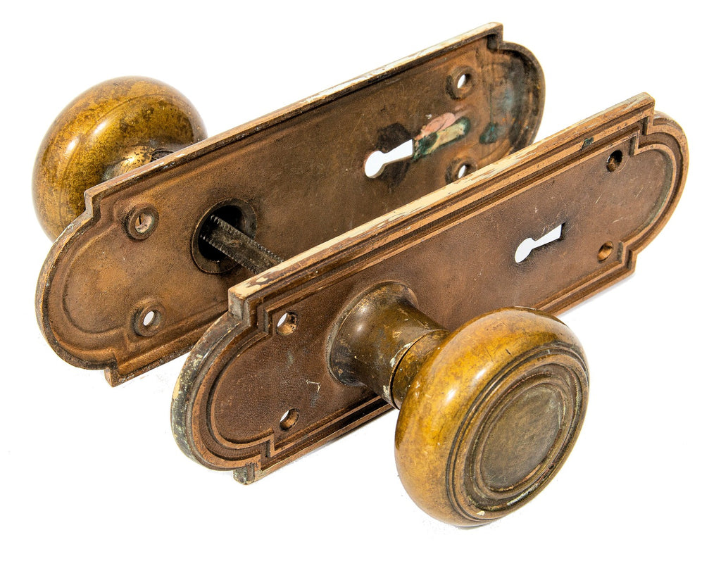 original cast bronze rapp and rapp chicago theater interior office door backplates and matching doorknobs with nicely aged patina