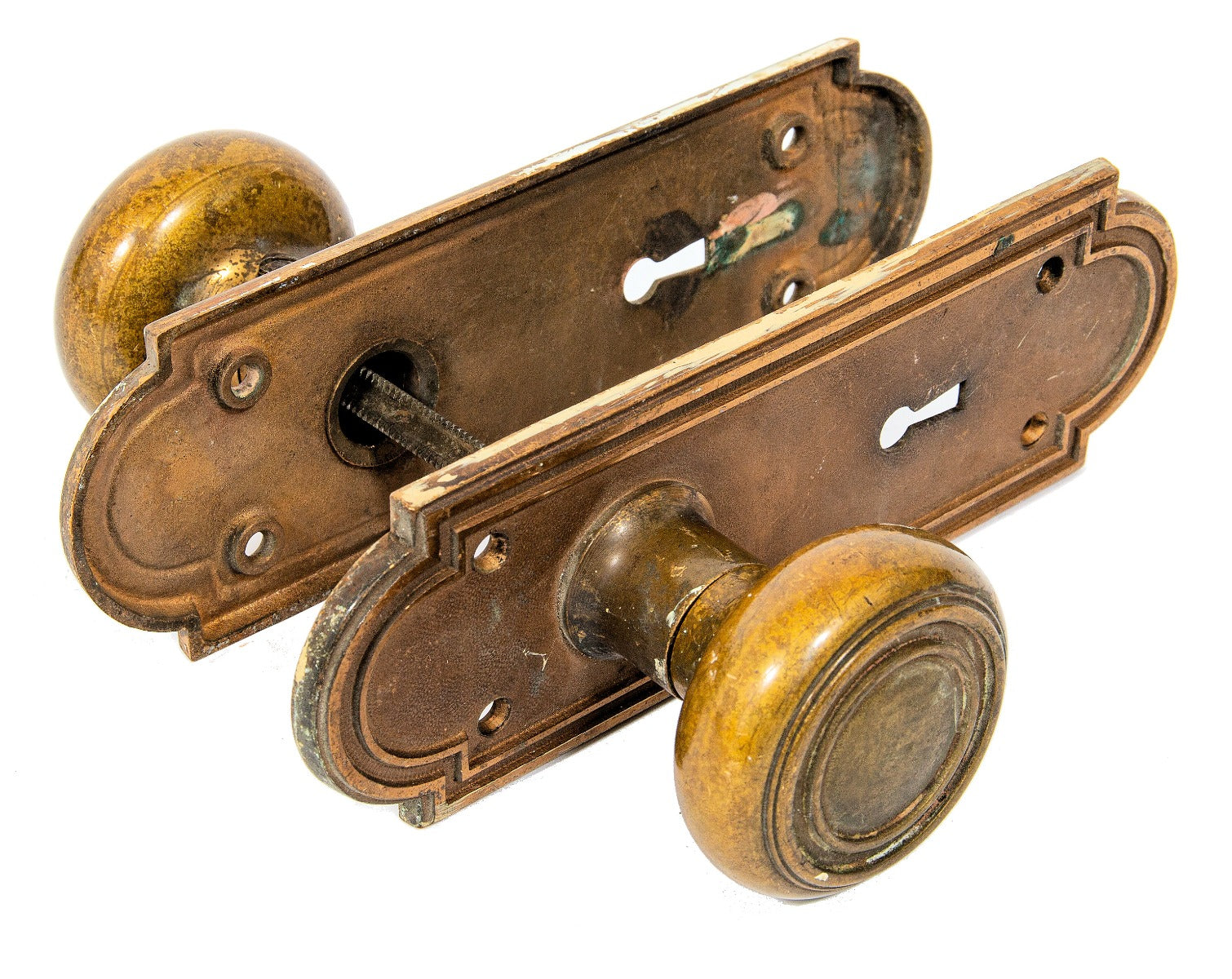 original cast bronze rapp and rapp chicago theater interior office door backplates and matching doorknobs with nicely aged patina