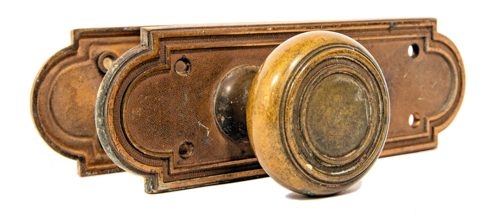 original cast bronze rapp and rapp chicago theater interior office door backplates and matching doorknobs with nicely aged patina