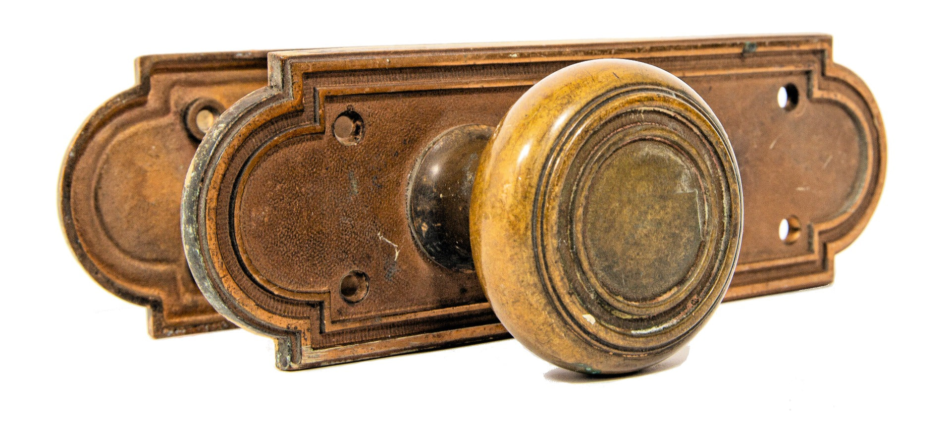 original cast bronze rapp and rapp chicago theater interior office door backplates and matching doorknobs with nicely aged patina