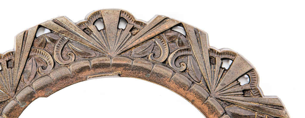 refinished c. 1930s visually striking and richly ornamented cast iron art deco style light fixture canopy ring