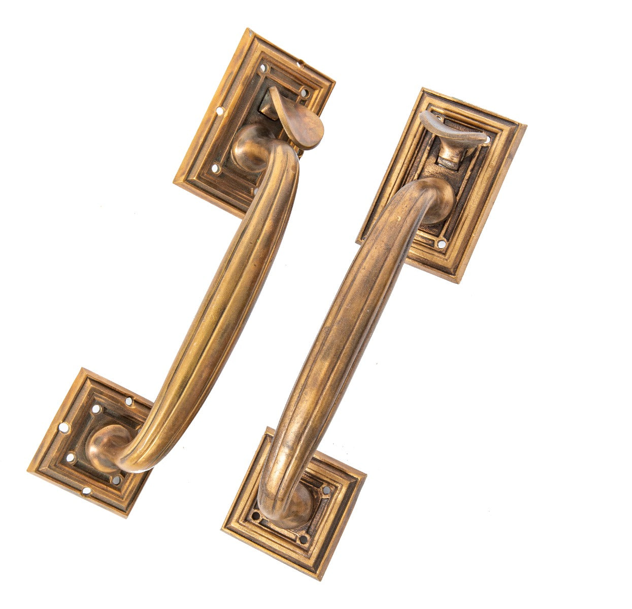 matching set of original 1920s heavy cast bronze exterior downtown chicago bank building entrance door handles