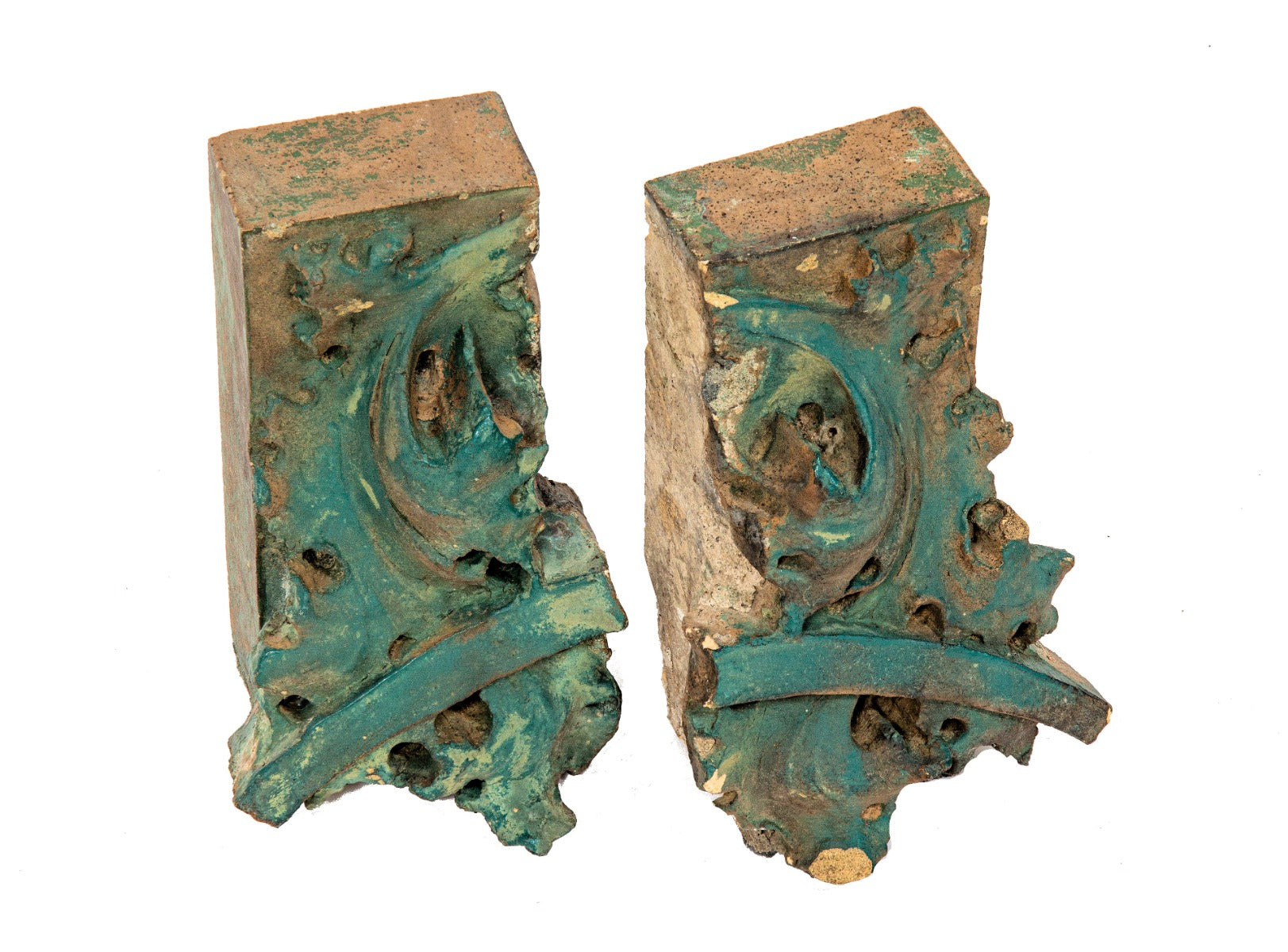 dinstinctive early 20th century sullivanesque style greenish-brown glazed terra cotta bookends