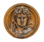 rare museum-quality speckled glazed oversized henry ottenheimer-designed boniface school terra cotta figural rondel