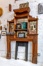 exceptional oversized all original edbrooke and burnham-designed 1880s salvaged chicago oak fireplace mantel with beveled mirrors and drawers