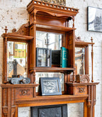 exceptional oversized all original edbrooke and burnham-designed 1880s salvaged chicago oak fireplace mantel with beveled mirrors and drawers