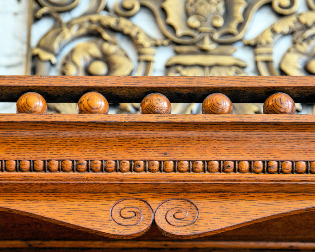exceptional oversized all original edbrooke and burnham-designed 1880s salvaged chicago oak fireplace mantel with beveled mirrors and drawers