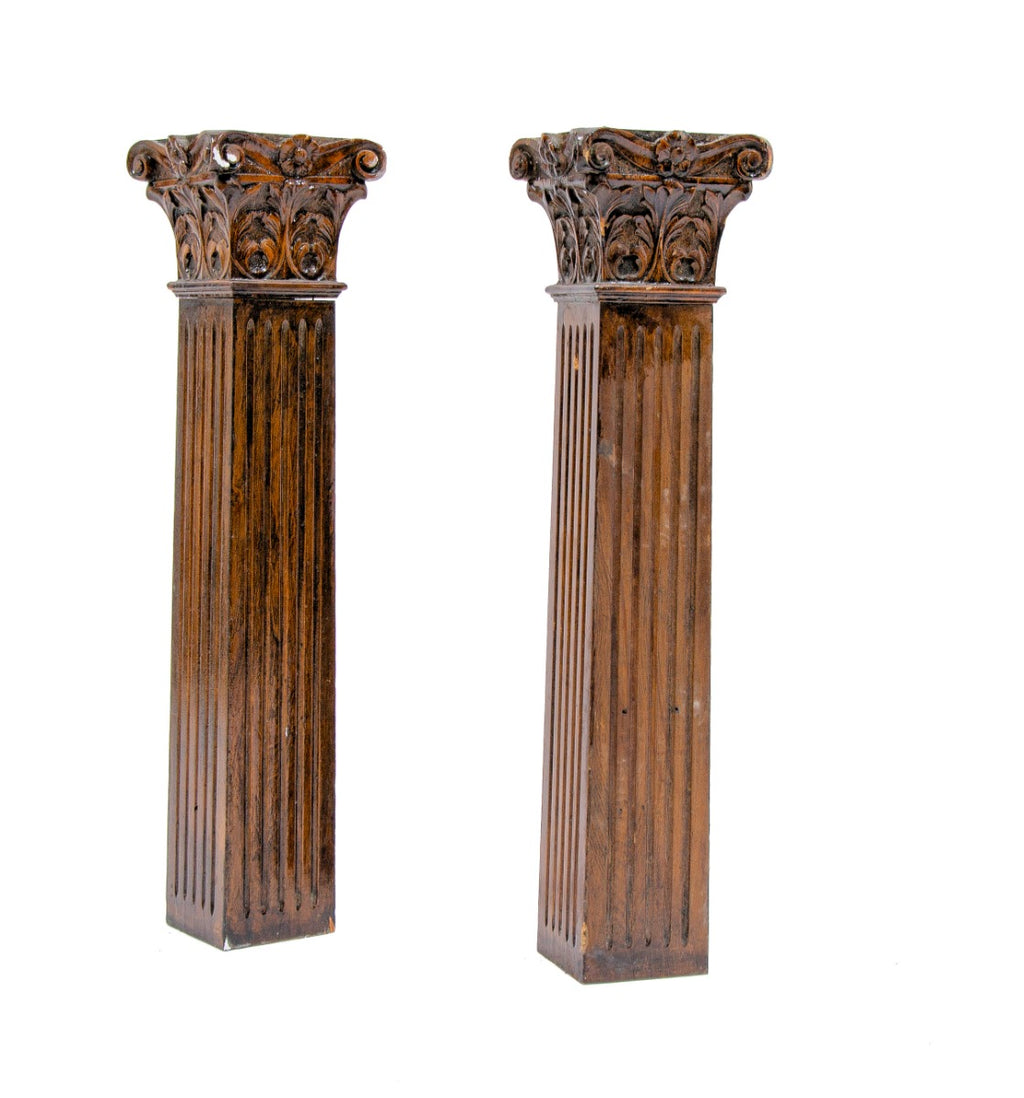 stunning 19th century hand-carved darkly stained solid cherry wood diminutive fluted wood columns