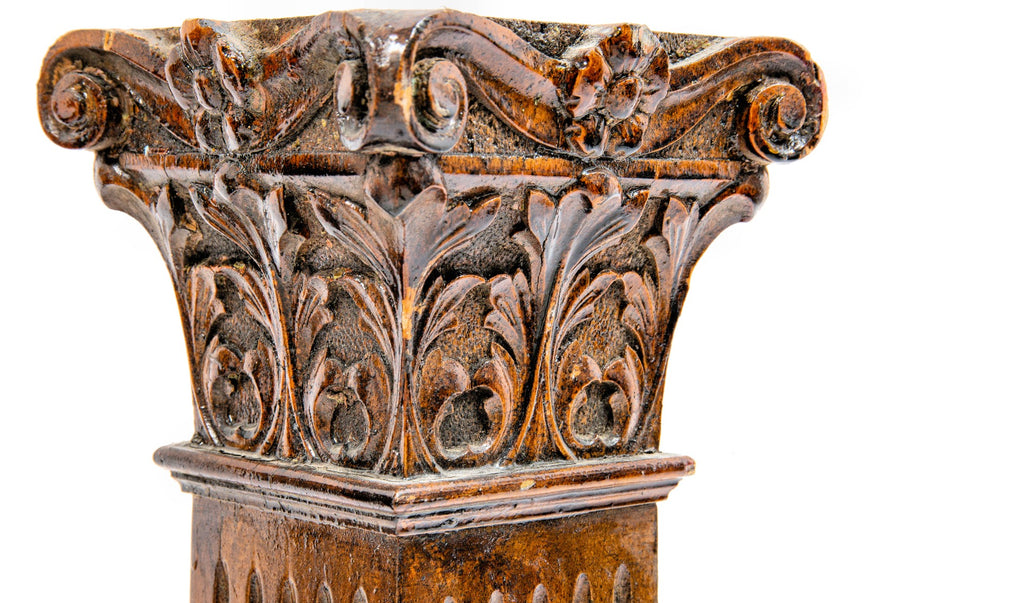 stunning 19th century hand-carved darkly stained solid cherry wood diminutive fluted wood columns