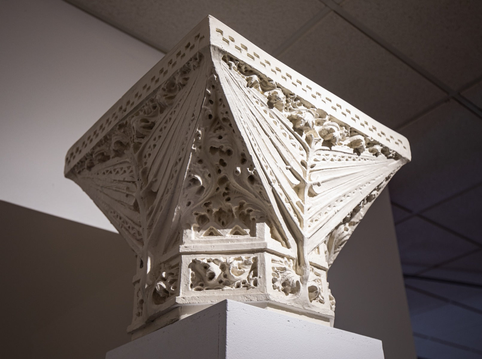 rare recast of an original frank lloyd wright-designed heller house exterior pier capital comprised of cast resin with cream-colored finish