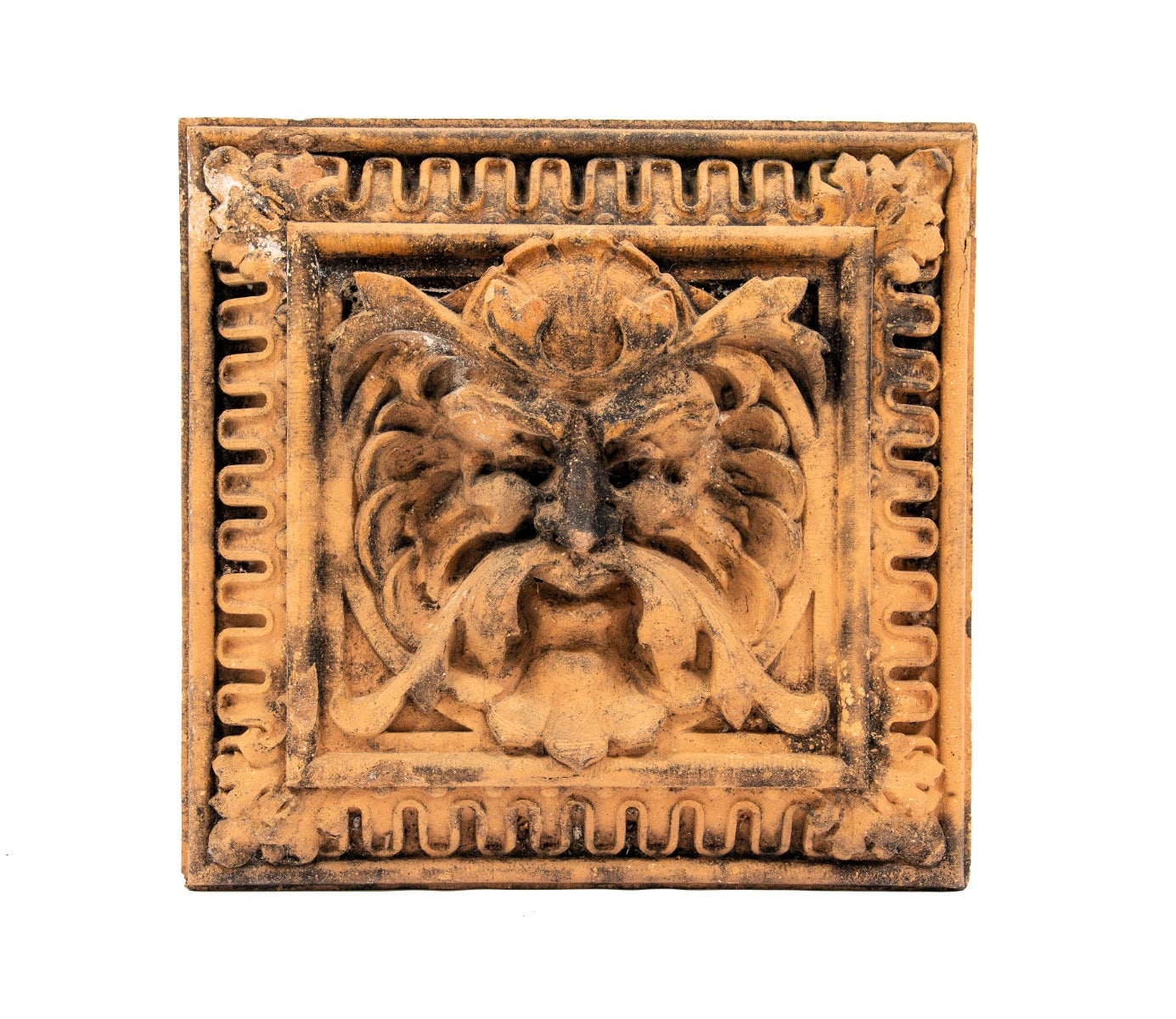 impressive oversized early 1880s extrerior residential figural terra cotta panel salvaged in 1963 from milwaukee's brewer's hill neighborhood