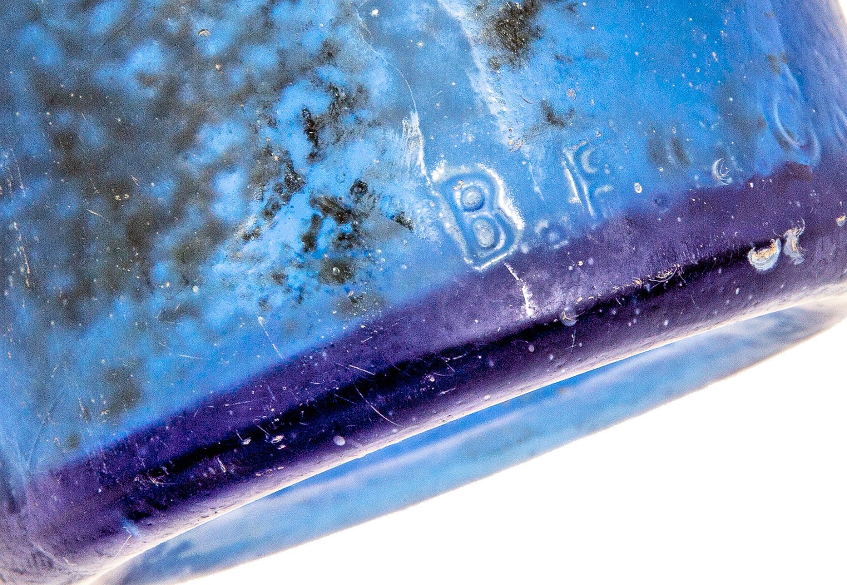 original 1870-1871 pre-fire chicago dug cobalt blue john a. lomax soda bottle fabricated by the b.f.g. company