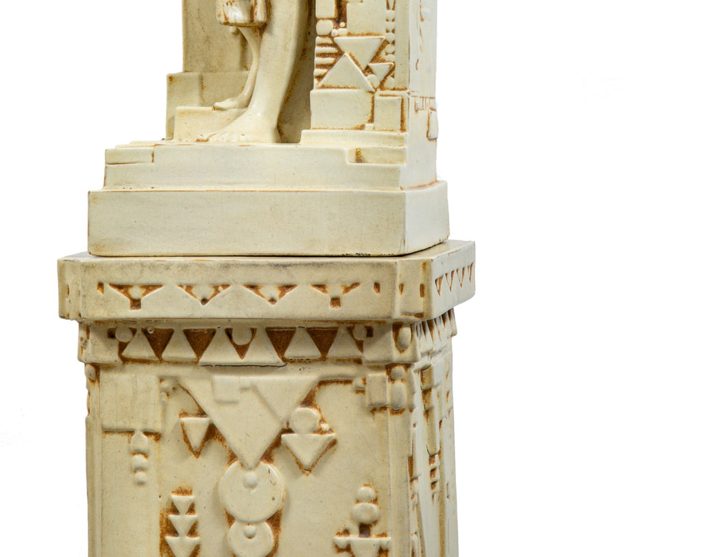 original hard to find oversized two-tone glazed fritz albert-designed northwestern figural terra cotta lamp