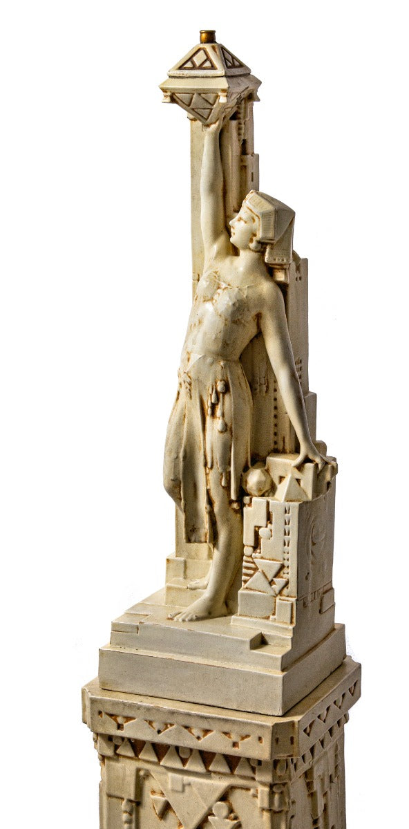 original hard to find oversized two-tone glazed fritz albert-designed northwestern figural terra cotta lamp