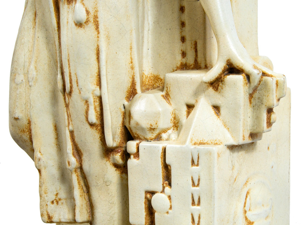 original hard to find oversized two-tone glazed fritz albert-designed northwestern figural terra cotta lamp