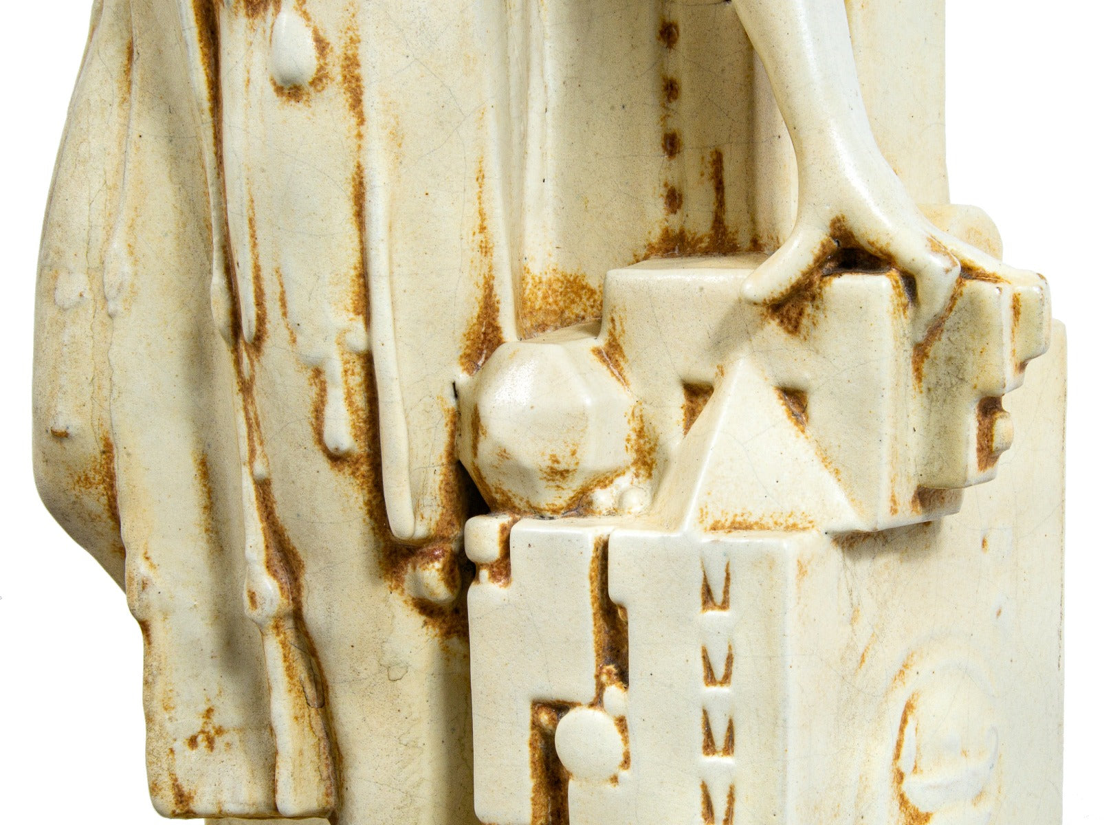 original hard to find oversized two-tone glazed fritz albert-designed northwestern figural terra cotta lamp