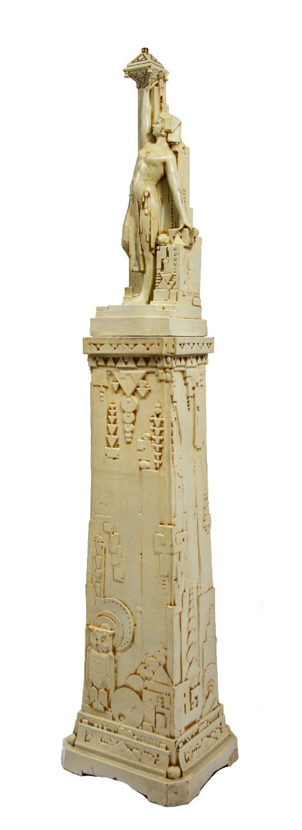 original hard to find oversized two-tone glazed fritz albert-designed northwestern figural terra cotta lamp