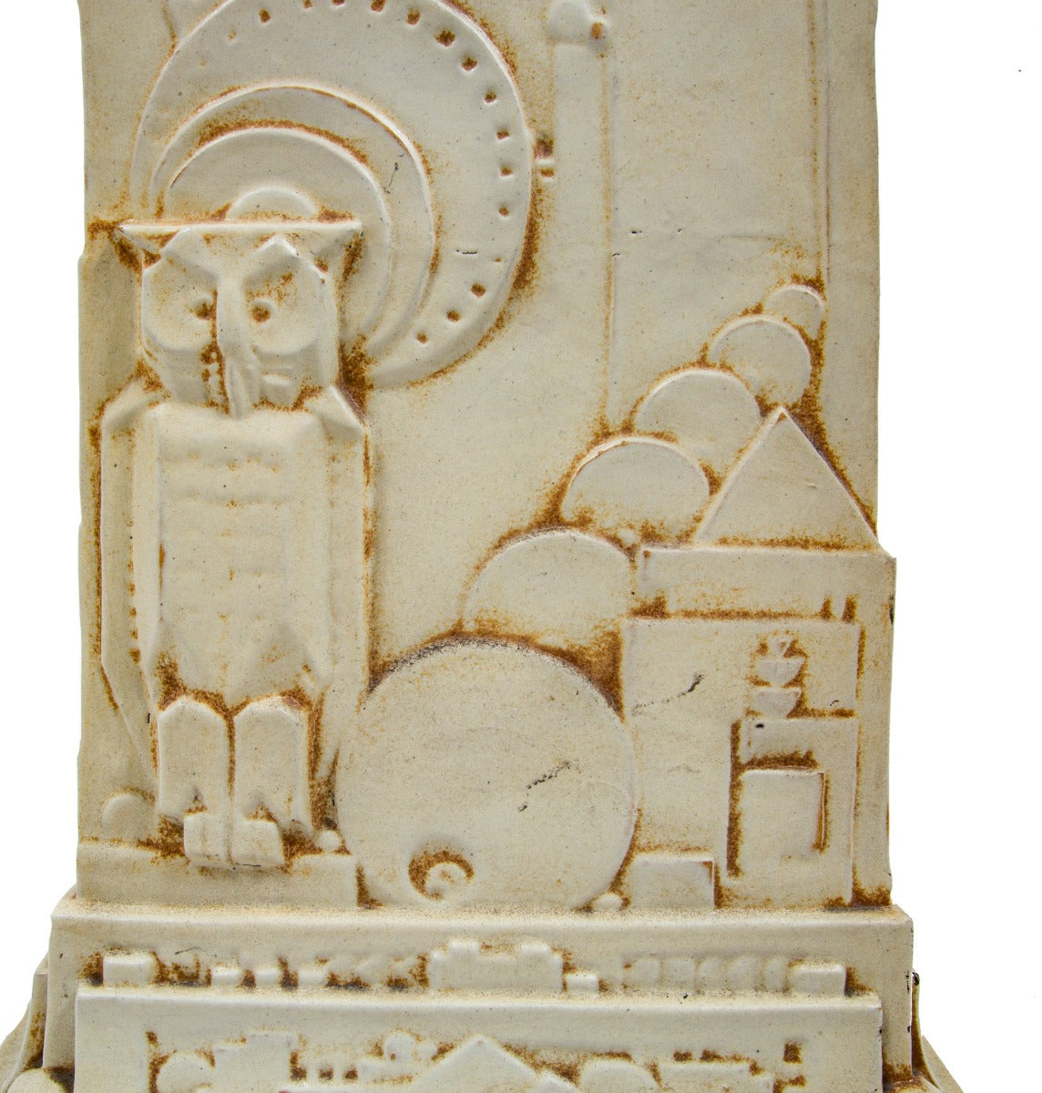 original hard to find oversized two-tone glazed fritz albert-designed northwestern figural terra cotta lamp