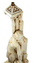 original hard to find oversized two-tone glazed fritz albert-designed northwestern figural terra cotta lamp