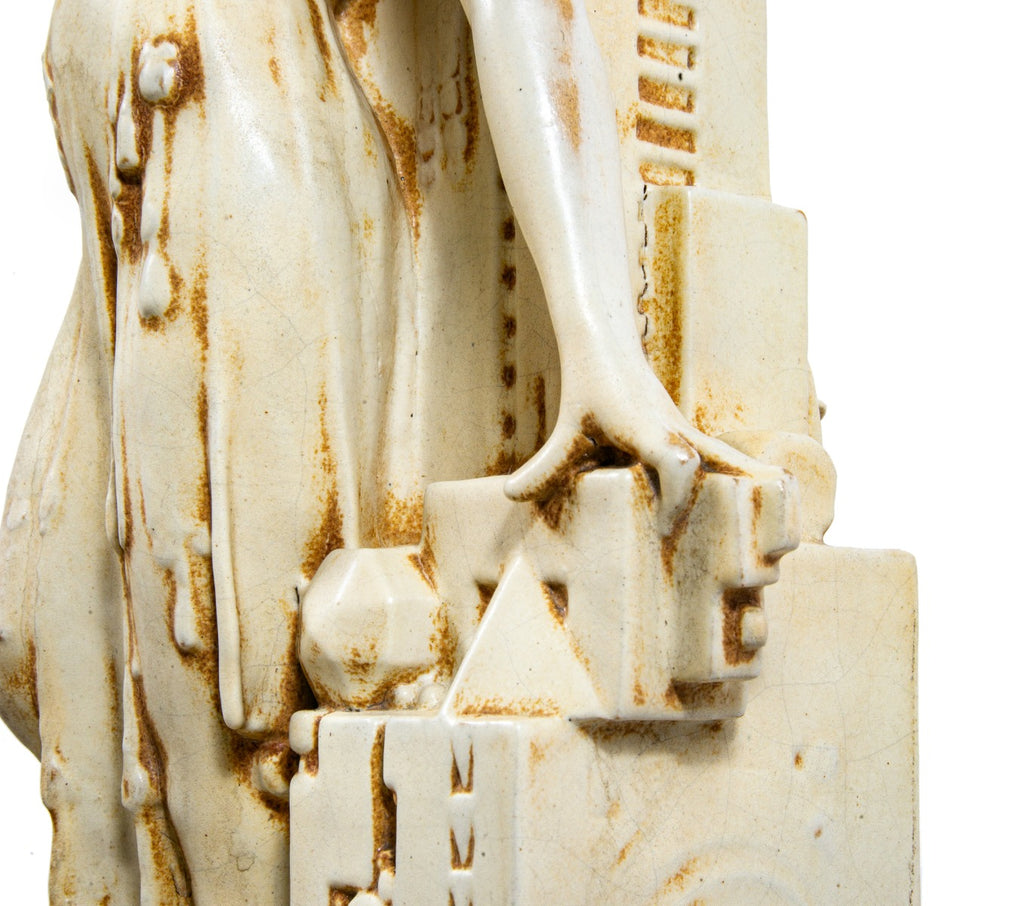 original hard to find oversized two-tone glazed fritz albert-designed northwestern figural terra cotta lamp