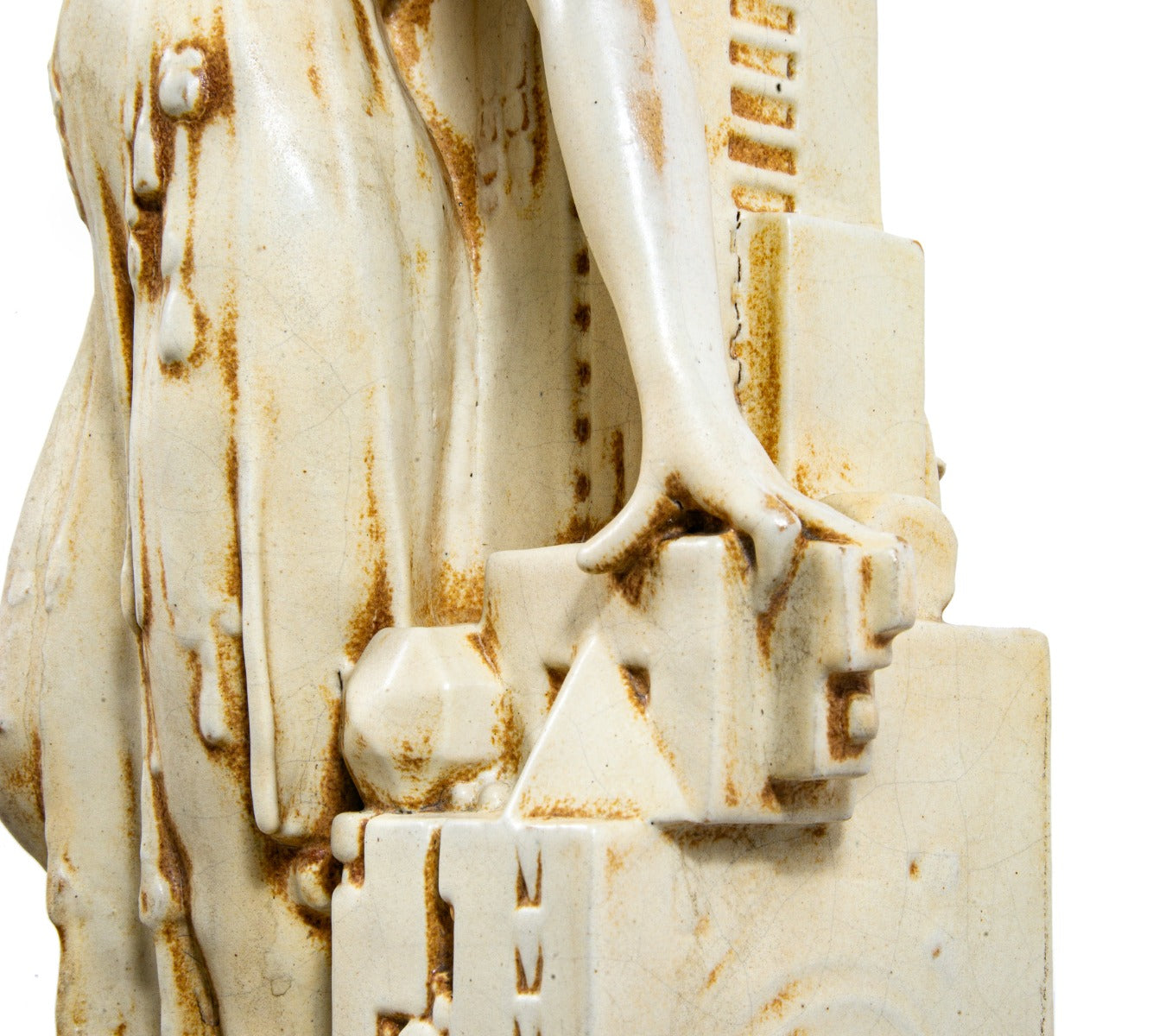 original hard to find oversized two-tone glazed fritz albert-designed northwestern figural terra cotta lamp