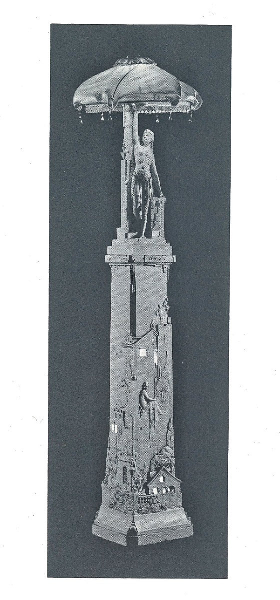 original hard to find oversized two-tone glazed fritz albert-designed northwestern figural terra cotta lamp