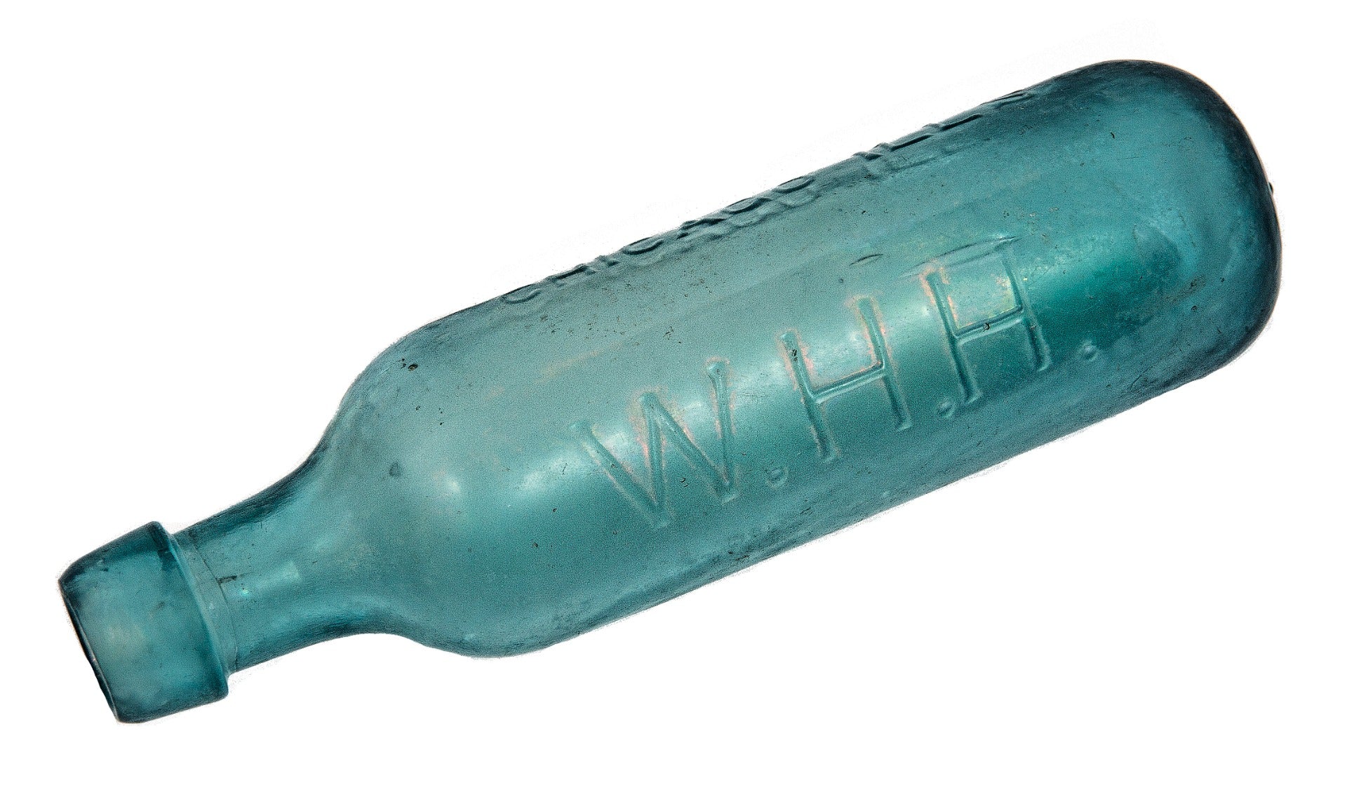 rare original and intact 1870s chicago fire-era "torpedo" or round bottom w.h.h. aerated waters or saoda bottle